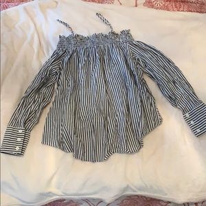 Grey/White Striped off the shoulder Blouse